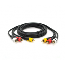 Кабель Audio-Video 3хRCA (тато) => 3хRCA (тато), GOLD connector, CU, круглий, білий, 1,8 м, (Пакет) Преміум