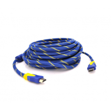 Кабель HDMI-HDMI 20m, v1.4, OD-8.0mm, 2 фильтра, оплетка, круглый Blue / Gold, коннектор Blue-yellow, (Пакет)