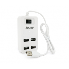 Хаб USB 2.0 4 порта, White, 480Mbts питание от USB, с выключателем, Blister