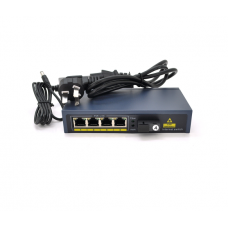 Комутатор POE 48V / 57V 4 портів PoE +1 порт Ethernet FX 155 Мбіт / с (UP-Link) A, 802.3af, Black, БП у комплекті, (238*190*96) 0.79 кг (152*85*30)