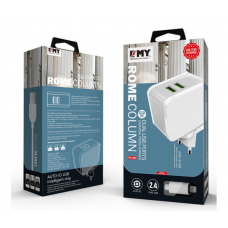 Набір 2 в 1 СЗУ With Iphone Cable 110-240V MY-A203, 2 x USB, 5V / 12W, Output: 5V / 2.4A, White, Blister-box
