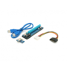 Riser PCI-EX, x1=>x16, 4-pin MOLEX, SATA=>4Pin, USB 3.0 AM-AM 0,6 м (синий), конденсаторы PS 100 16V, Пакет