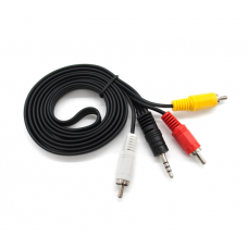 Кабель DC3.5 (папа) => 3хRCA (папа), GOLD Jack, длина Jack 17мм, CU, круглый, Black, 1,5 м, (Пакет)