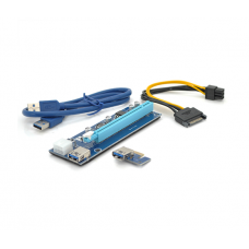 Riser PCI-EX, x1=>x16, 6-pin, SATA=>6Pin, USB 3.0 AM-AM 0,6 м (синий) , конденсаторы CS 220 16V, Пакет