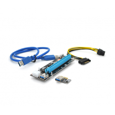 Riser PCI-EX, x1=>x16, 6-pin, SATA=>6Pin, USB 3.0 AM-AM 0,6 м (черный), конденсаторы CS 330 16V, Пакет