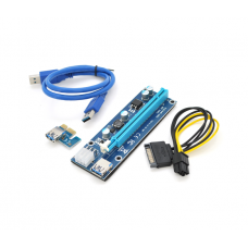 Riser PCI-EX, x1=>x16, 6-pin, SATA=>6Pin, USB 3.0 AM-AM 0,6 м (синий) , конденсаторы 270, Пакет