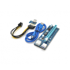 Riser PCI-EX, x1=>x16, 6-pin, SATA=>6Pin, USB 3.0 AM-AM 0,6 м (синий) , конденсаторы FP5K, Пакет