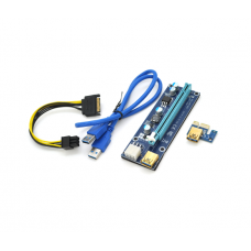 Riser PCI-EX, x1=>x16, 6-pin, SATA=>6Pin, USB 3.0 AM-AM 0,6 м (синий), конденсаторы 270, Пакет