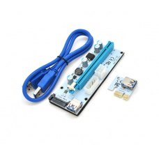 Riser PCI-EX, x1=>x16, 4-pin / 6-pin / Sata, USB 3.0 AM-AM 0,6 м (синий), конденсаторы 270, White, Пакет