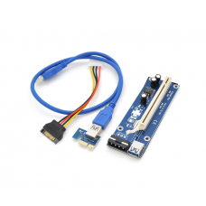 Riser PCI-EX, x1=>x16, 4-pin MOLEX, SATA=>4Pin, USB 3.0 AM-AM 0,6 м (синий), конденсаторы CS 220 16V, Пакет
