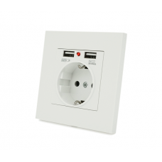 Розетка врізна, Input: AC 100-250V 16A, 2-USB- виходу, White