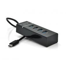 Хаб Type-C, 4 порта USB 3.0, 20 см, Black, Blister