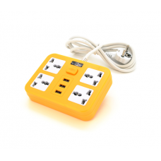 Сетевой фильтр ТВ-Т15, 4 розетки + 3 USB, с переключателем, 2 м, сечение 3х0,75мм, 2500W, Yellow, Box