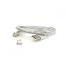 Магнитный кабель USB 2.0 / Lighting, 1m, 2А, индикатор заряда, тканевая оплетка, съемник, Silver, Blister ( под наконечник 1938 )