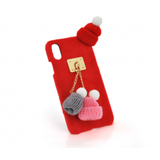 Накладка Пушистая Шапки iPhone X red