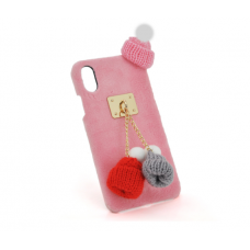 Накладка Пушистая Шапки iPhone X pink