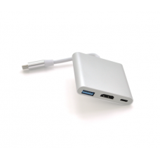 Конвертер Type-C (тато) на HDMI (мама) + USB 3.0 (мама) + Type-C (мама) 10cm, Silver, 4K / 2K Пакет