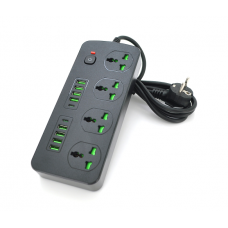Сетевой фильтр Т25, 4 розетки + 8 USB + 2 PD, 2 м, сечение 3х0,75мм, 3000W, Black, Box