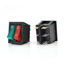Переключатель ON-ON KCD3-212N, 250VAC / 15A, 6 контактов, Red / Green