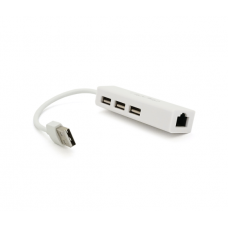 Контролер USB 2.0 до Ethernet VEGGIEG - Сетевой адаптер 100 / 1000Mbps з проводом RTL-8152B + FE2.2S + 3 порта USB2.0, White, Metal, Blister-Box