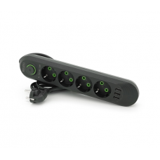 Сетевой фильтр F04U, 4 розетки EU + 3 USB, 1.5 м, сечение 3х0,75мм, 2500W, Black, Box