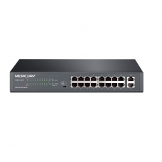 Коммутатор POE Mercury SG118PS 16 портов POE 100Мбит + 2 порт Ethernet (UP-Link) 1000Мбит, БП встроенный, крепления в стойку,BOX (294*180*44)