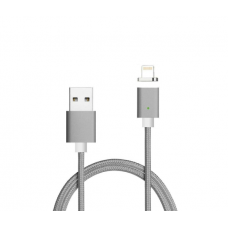 Магнітний кабель USB 2.0 / Lighting, 1m, 2А, індикатор заряду, тканинне обплетення, знімач, Gray, Blister ( під наконечник 8752 )