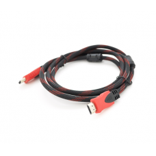 Кабель Merlion HDMI-HDMI 25m, v1.4, OD-7.4mm, 2 фильтра, оплетка, круглый Black / RED, коннектор RED / Black, (Пакет)