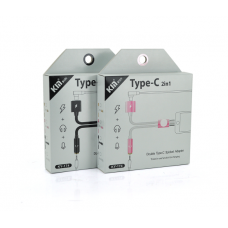 Переходник 2 в 1 KY-174 Type-C(M) =>Type-C(F) + Jack 3.5mm(F), 5см, White / Pink, Box