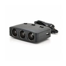 АЗП розгалужувач Olesson 1636, 12V-3 * 12V + 2 * USB, Black, Blister