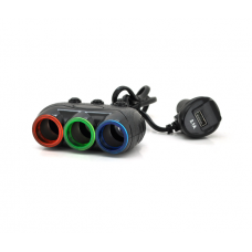АЗУ розгалужувач + вольтметр Olesson 1633, 12V-3 * 12V + USB, Black, Blister