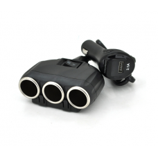 АЗП розгалужувач + вольтметр Olesson 1634, 12V-3 * 12V + USB, Black, Blister