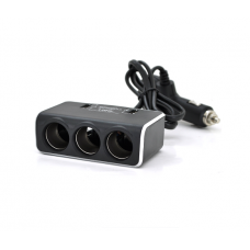 АЗП розгалужувач + вольтметр Olesson 1639, 12V-3 * 12V + 2 * USB, Black, Blister