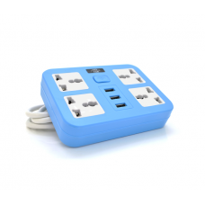 Сетевой фильтр ТВ-Т15, 4 розетки + 3 USB, с переключателем, 2 м, сечение 3х0,75мм, 2500W, Blue, Box