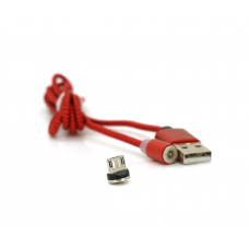 Магнитный кабель PiPo USB 2.0 / Micro, 1m, 2А, тканевая оплетка, бронированный, съемник, Red, BOX