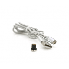 Магнитный кабель PiPo USB 2.0 / Lighting, 1m, 2А, тканевая оплетка, бронированный, съемник, Silver, BOX