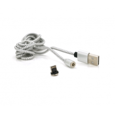 Магнитный кабель PiPo USB 2.0 / Lighting, 2m, 2А, тканевая оплетка, бронированный, съемник, Silver, BOX