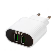 Набір 2 в 1 CЗУ With Iphone Cable 110-240V MY-220, 2 x USB, 5V / 12W, Output: 5V / 2.4A, White, Blister- box