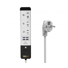 Мережевий подовжувач Senmaxu SMX-888, 3 Universal Socket + 4 USB, 1,5м, Grey, Box