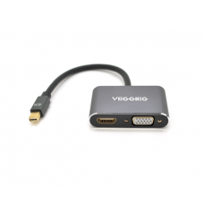 Конвертер VEGGIEG MD2-M MiniDisplay Port (тато) на HDMI (мама) + VGA (мама), 25cm, Silver, Пакет