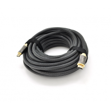 Кабель VEGGIEG HX-20 HDMI-HDMI 2K * 4K, 20.0m, v2,0, OD-9.5mm, круглий, обплетення, Black, коннектор Black-Gold, Box