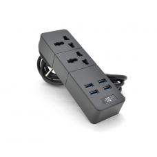 Сетевой фильтр ТВ-Т07, 2 розетки + 4 USB, 2 м, сечение 3х0,75мм, 2500W, Black, Box