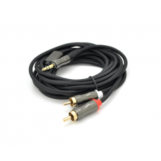 Кабель VEGGIEG AR2-1.5 DC3.5 (тато) => 2хRCA (тато), GOLD Jack, CU, Stereo, круглий, Black, 1,5 м, Пакет