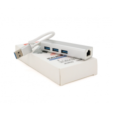Контролер USB 3.0 до Ethernet VEGGIEG U3-3U-S - Сетевой адаптер 10 / 100Mbps з проводом RTL-8152B + FE2.2S + 3 порта USB3.0, White, Metal, Blister-Box