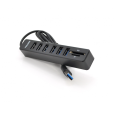 Хаб-кардридер универсальный VEGGIEG V-C306, USB2.0 8in1 card reader （SD+TF+6*USB), Black,Blister-Box