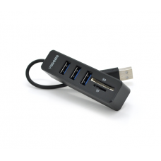 Хаб-кардридер универсальный VEGGIEG V-C303, USB2.0 5in1 card reader （SD+TF+3*USB), Black,Blister-Box