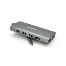 Хаб-конвертор VEGGIEG TC11-S Type-C (тато) на Type-C(мама) + USB3.0*3(мама) + HDMI(мама) + jack3.5(мама) + SD / TF + RJ45, 10 см, Silver, Box
