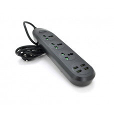 Сетевой фильтр ТВ-Т16mini, 3 розетки + 4 USB, 2 м, сечение 3х0,75мм, 3000W, Black, Box