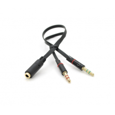 Спліттер Jack 3.5 (мама) 2 pin => 2 * Jack 3.5 (тато) 2 pin, плоский, Black, Пакет