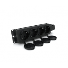 Колодка PiPo PP / SP-4 / 44 / 16B, 16А, 220-240В, IP44, з заглушкою, із заземленням 4 гнізда, каучук, чорний
